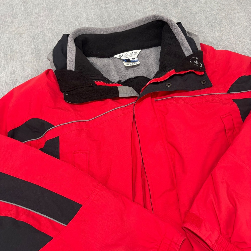 Columbia Interchange Mens XL Red Black Colorblock Fleece Lined Jacket XM7382